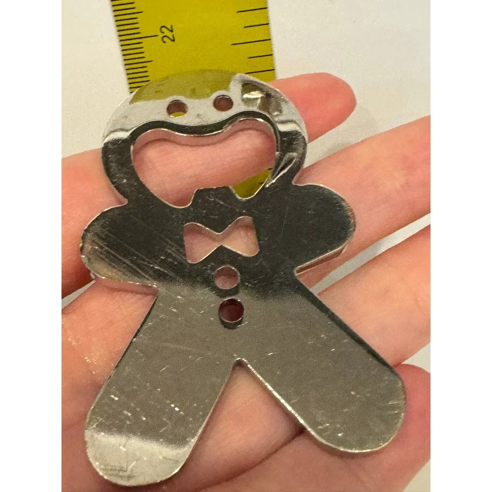 Gingerbread Man Silver Tone Metal Bottle Opener Holiday Christmas Novelty Tool